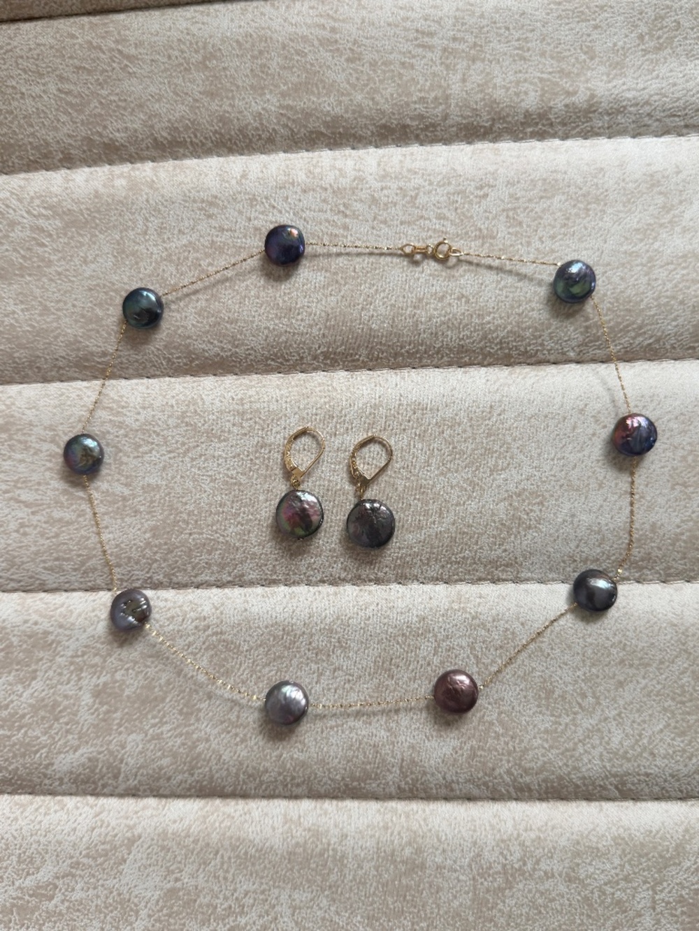 14k Gold Peacock Coin Pearl Jewelry Set 585